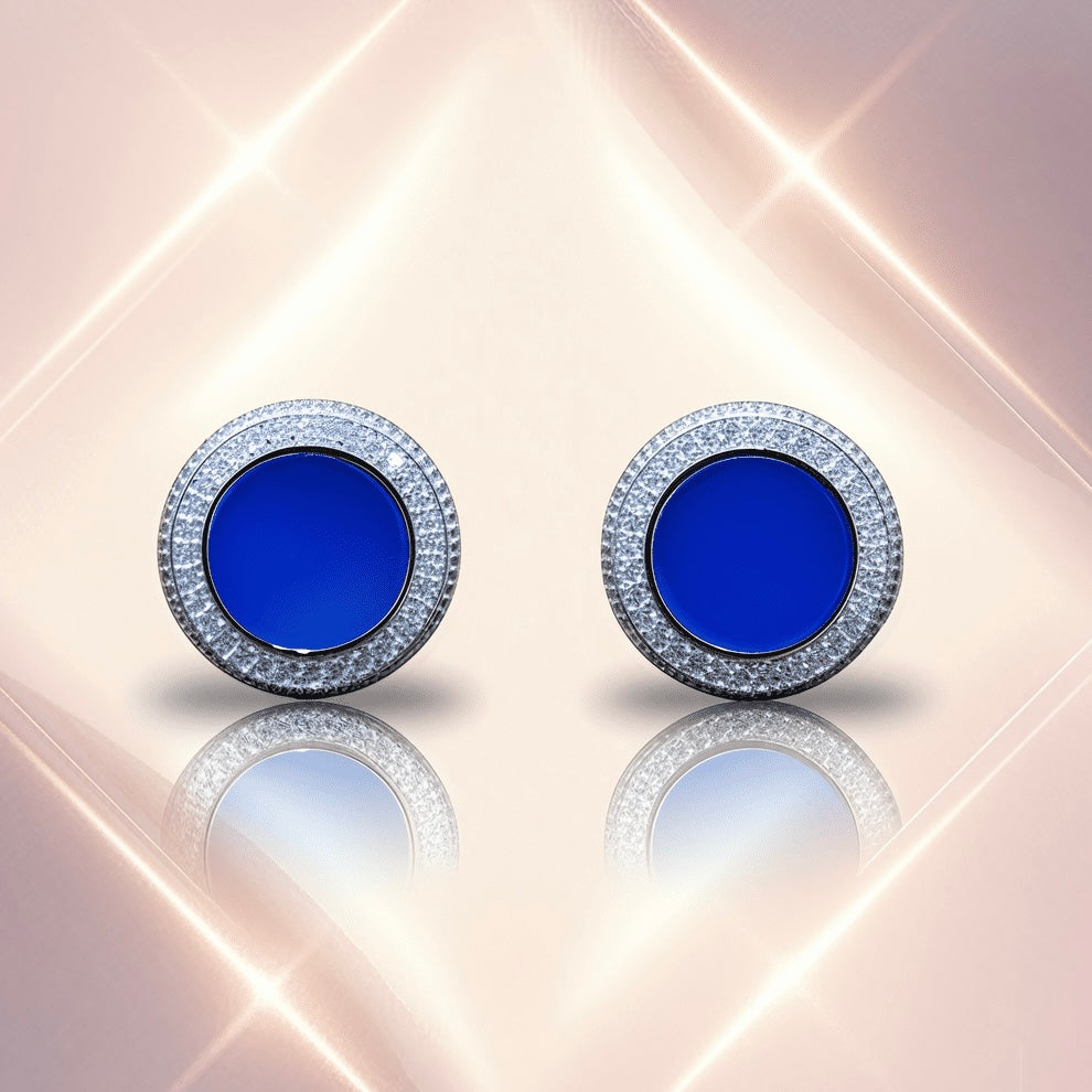 "AURORA HALO" CUFFLINKS Blue Agate & Maissonite , Sterling Silver 925