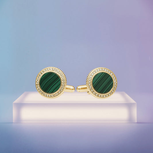 AURORA HALO Cufflinks -  Malachite & Peridot or Moissanite — Sterling Silver 925 Cufflinks