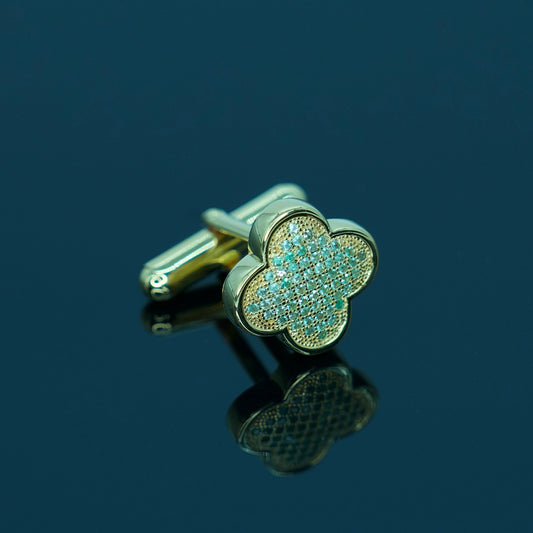 Quatrefoil Cufflinks 18K Gold-Plated Sterling Silver with Emerald Stones