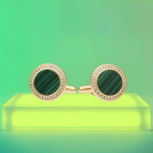 "AURORA HALO" Cufflinks -  Malachite & Peridot or Moissanite - Sterling Silver 925 Cufflinks