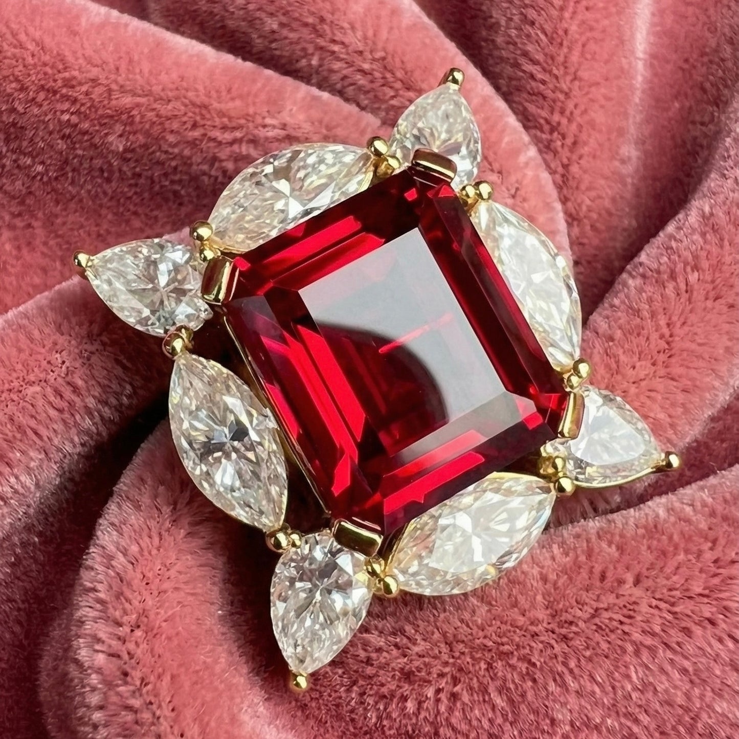 Midnight Cameo Silver Brooch with Red Corundum & Moissonite