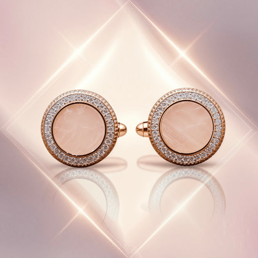 "AURORA HALO" CUFFLINKS Rose Quartz & Moissanite , Sterling Silver 925