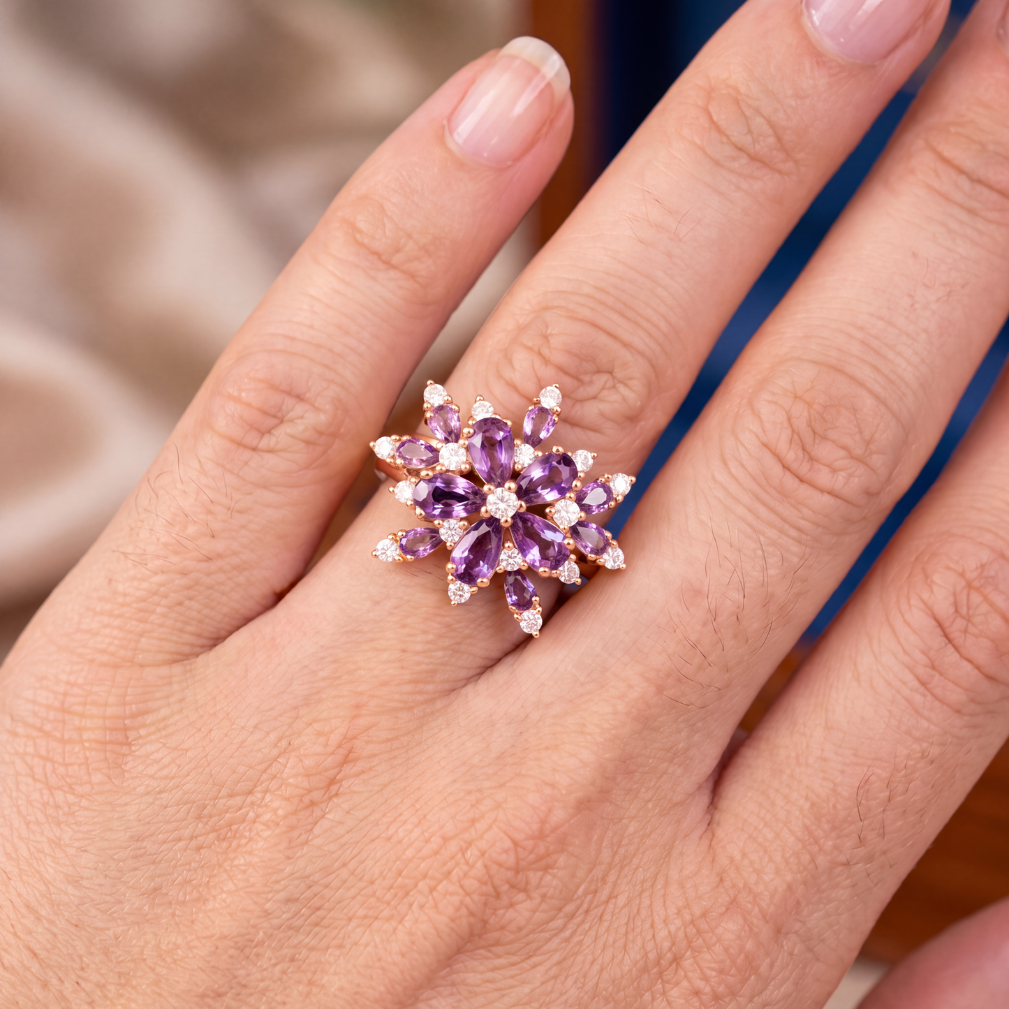 "MOONLITE BLOSSOM" RING - Amethyst & Moissonite, Sterling Silver 925 (Copy)
