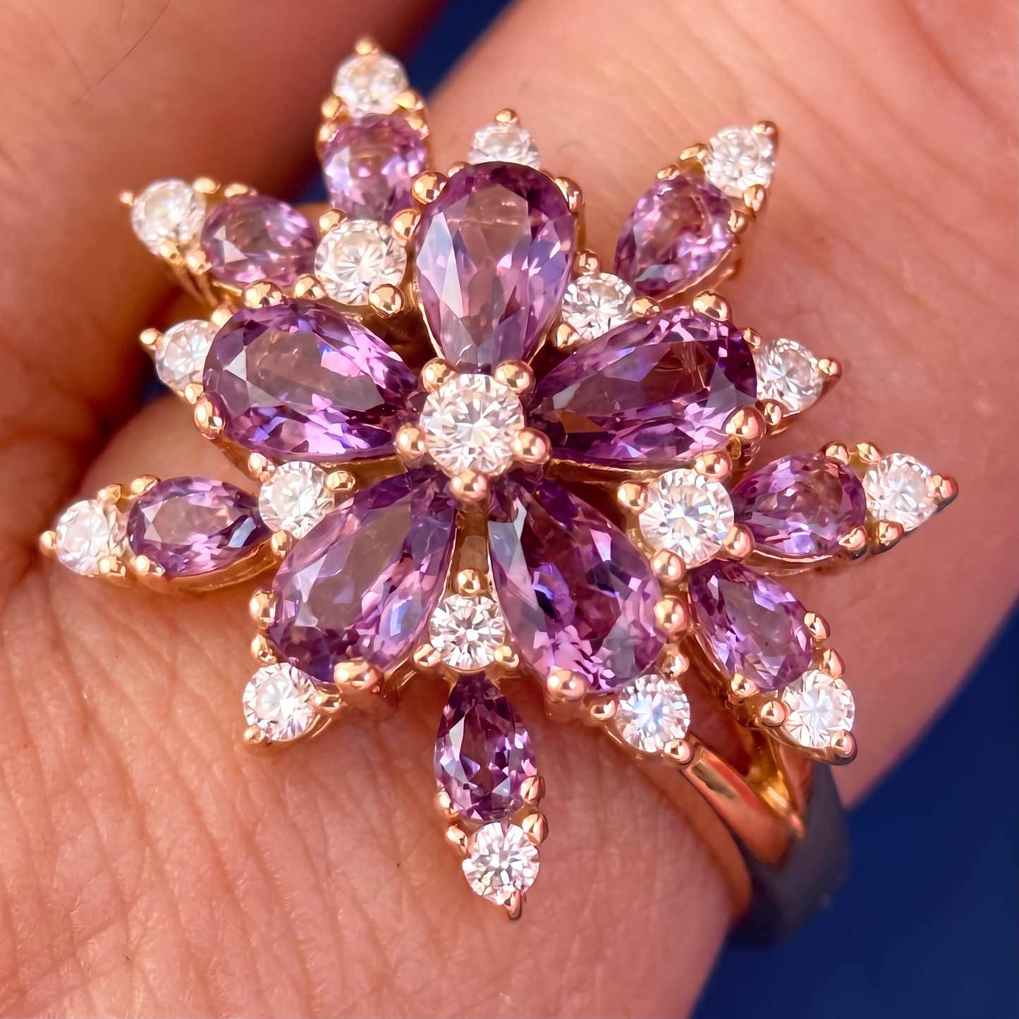 "MOONLITE BLOSSOM" RING - Amethyst & Moissonite, Sterling Silver 925 (Copy)