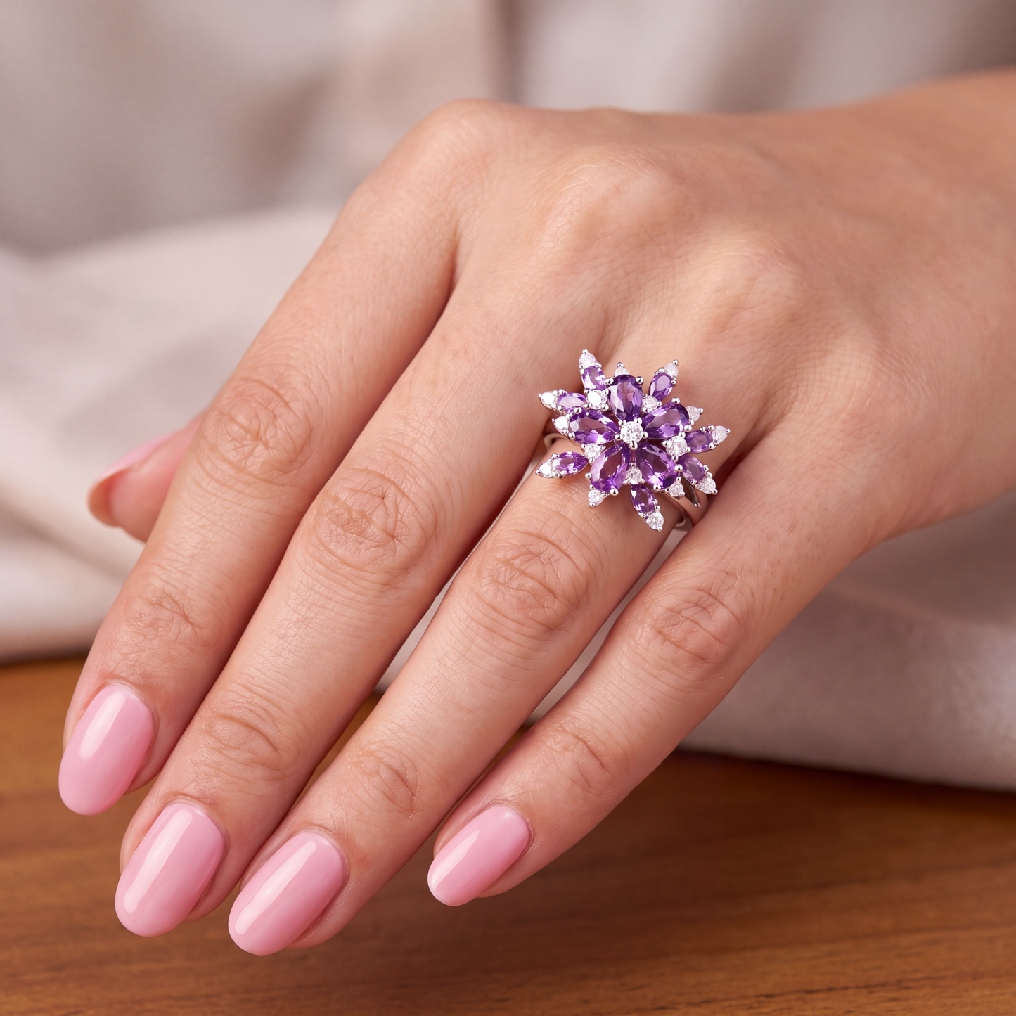 "MOONLITE BLOSSOM" RING - Amethyst & Moissonite, Sterling Silver 925 (Copy)