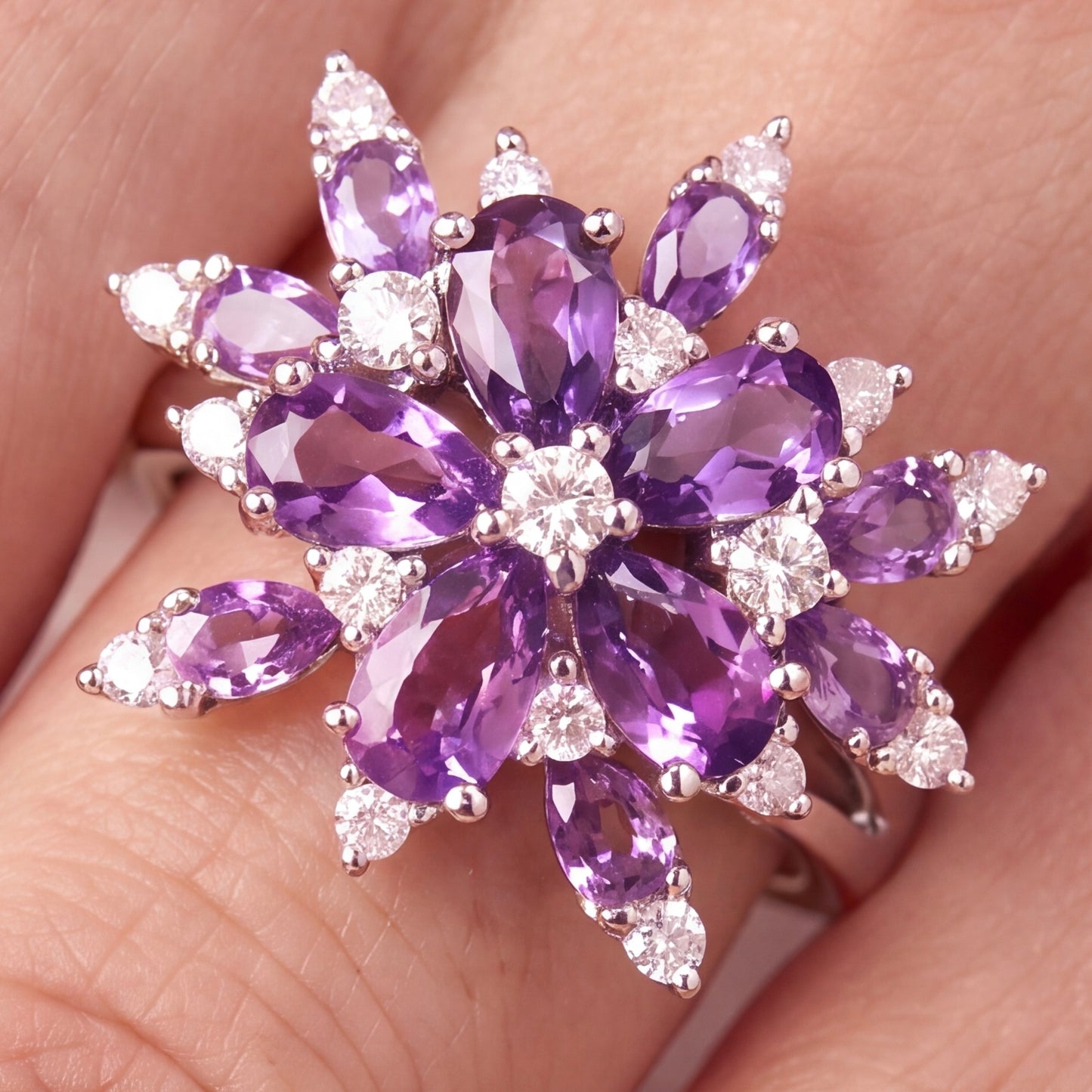 "MOONLITE BLOSSOM" RING - Amethyst & Moissonite, Sterling Silver 925 (Copy)