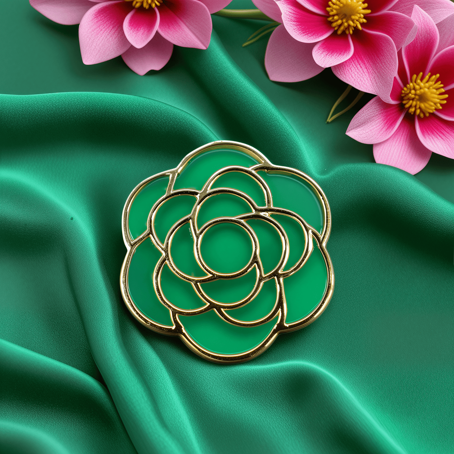 Cammelia Broche GREEN - Sterling Silver with Green Chalcedony Stones